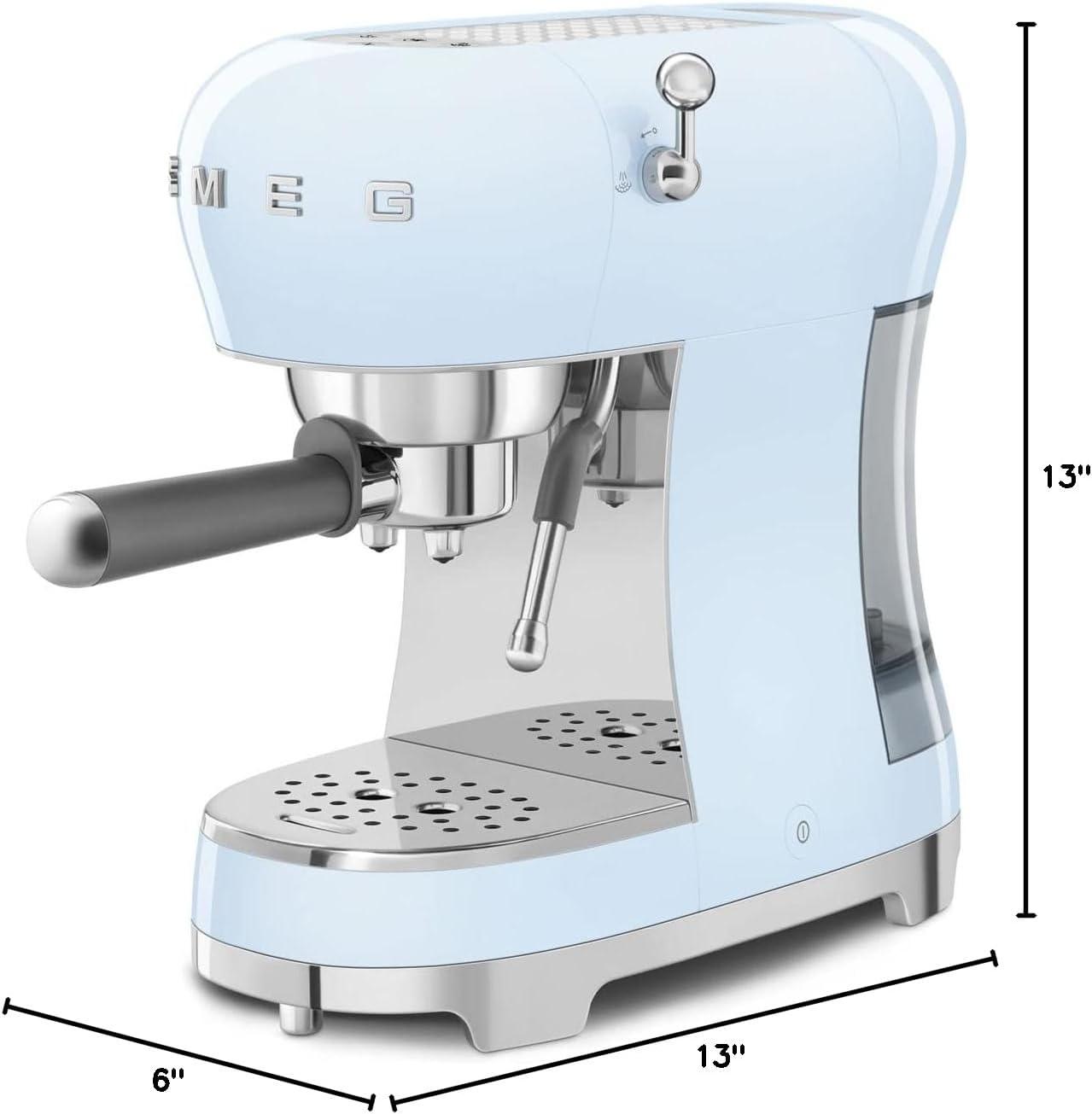 imageSmeg ECF02 Italian Espresso Machine Manual 15Bar Coffee Maker Made in Italy Retro Design with Steam Wand WhitePastel Blue