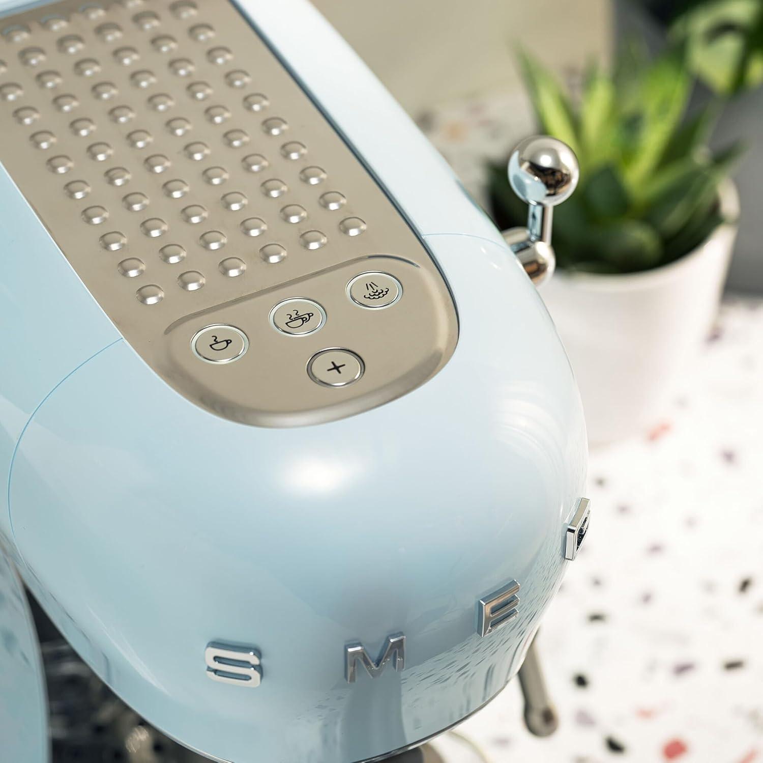 imageSmeg ECF02 Italian Espresso Machine Manual 15Bar Coffee Maker Made in Italy Retro Design with Steam Wand WhitePastel Blue
