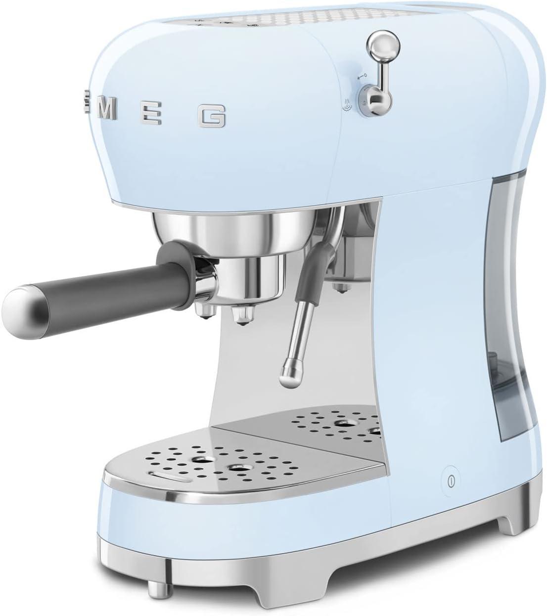 imageSmeg ECF02 Italian Espresso Machine Manual 15Bar Coffee Maker Made in Italy Retro Design with Steam Wand WhitePastel Blue