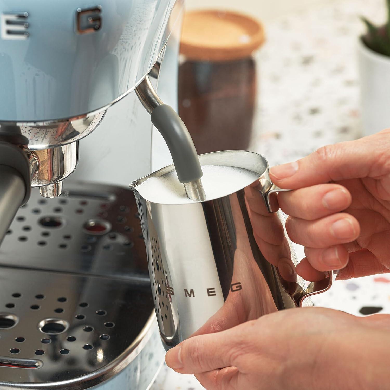 imageSmeg ECF02 Italian Espresso Machine Manual 15Bar Coffee Maker Made in Italy Retro Design with Steam Wand WhitePastel Blue