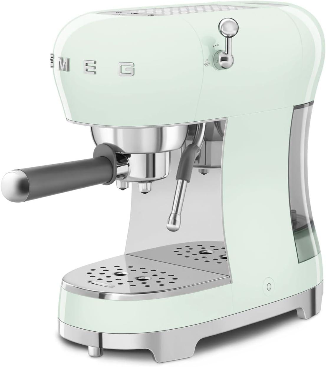 imageSmeg ECF02 Italian Espresso Machine Manual 15Bar Coffee Maker Made in Italy Retro Design with Steam Wand WhitePastel Green
