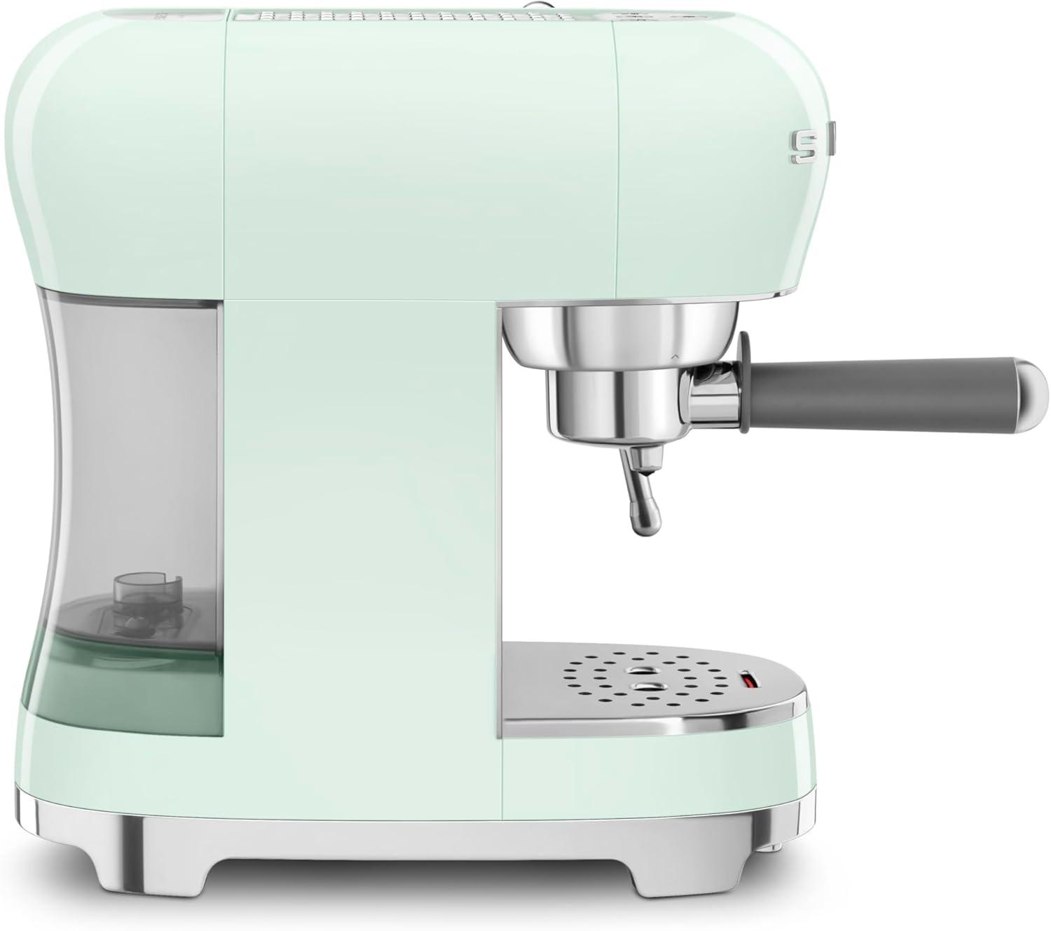imageSmeg ECF02 Italian Espresso Machine Manual 15Bar Coffee Maker Made in Italy Retro Design with Steam Wand WhitePastel Green