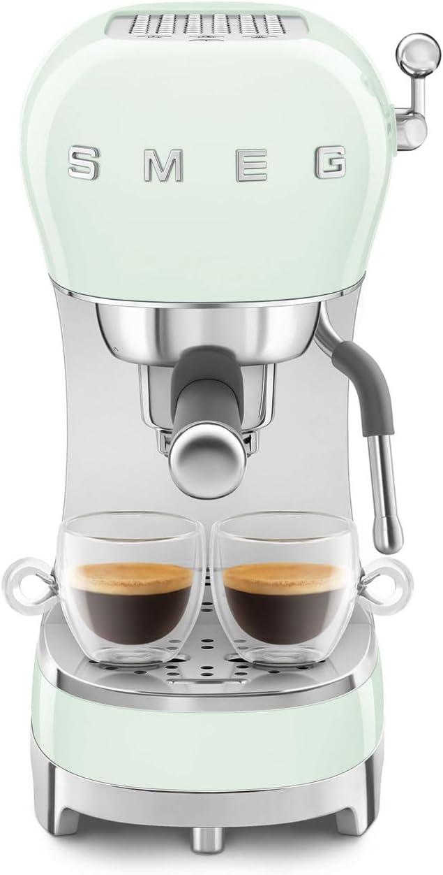 imageSmeg ECF02 Italian Espresso Machine Manual 15Bar Coffee Maker Made in Italy Retro Design with Steam Wand WhitePastel Green