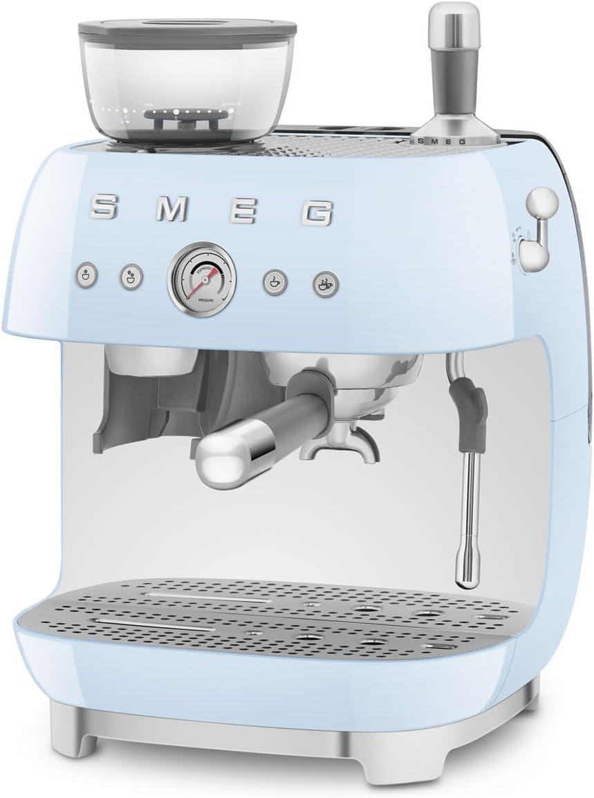 imageSmeg EGF03 SemiAutomatic Espresso Machine with BuiltIn Grinder Dual Thermoblock 50s Retro Style Pastel Blue 120 VPastel Blue