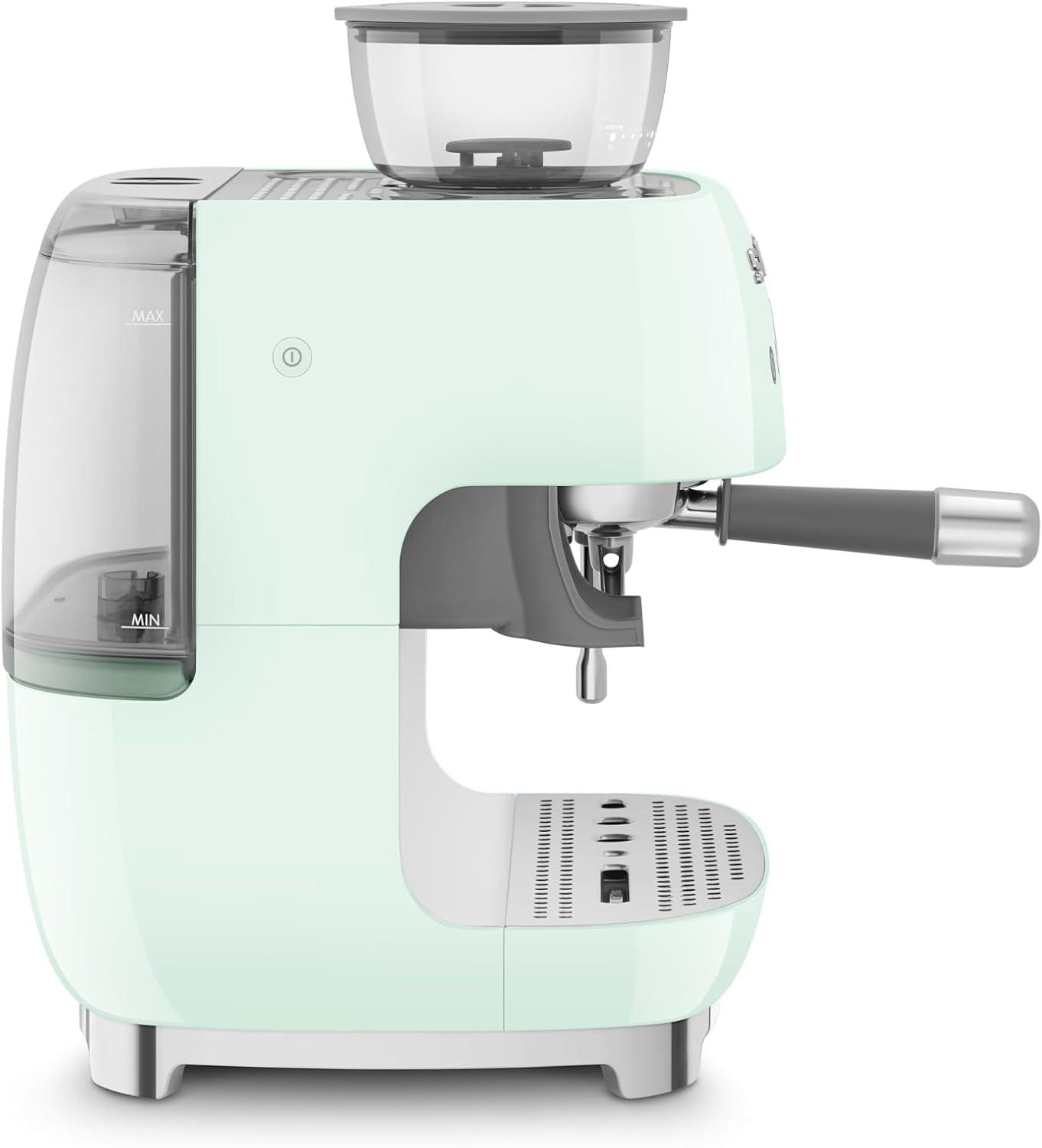 imageSmeg EGF03 SemiAutomatic Espresso Machine with BuiltIn Grinder Dual Thermoblock 50s Retro Style Pastel Blue 120 VPastel Green