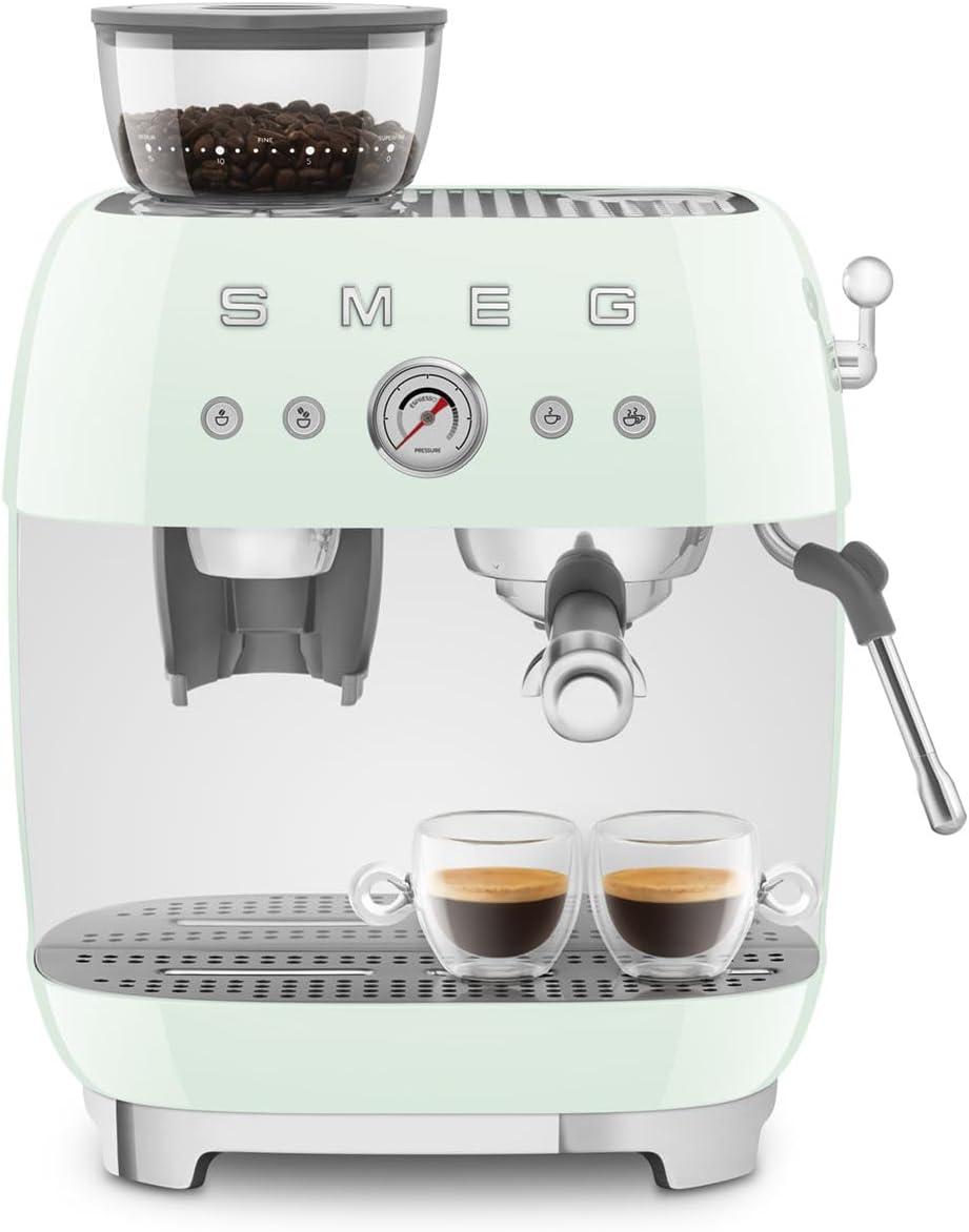 imageSmeg EGF03 SemiAutomatic Espresso Machine with BuiltIn Grinder Dual Thermoblock 50s Retro Style Pastel Blue 120 VPastel Green