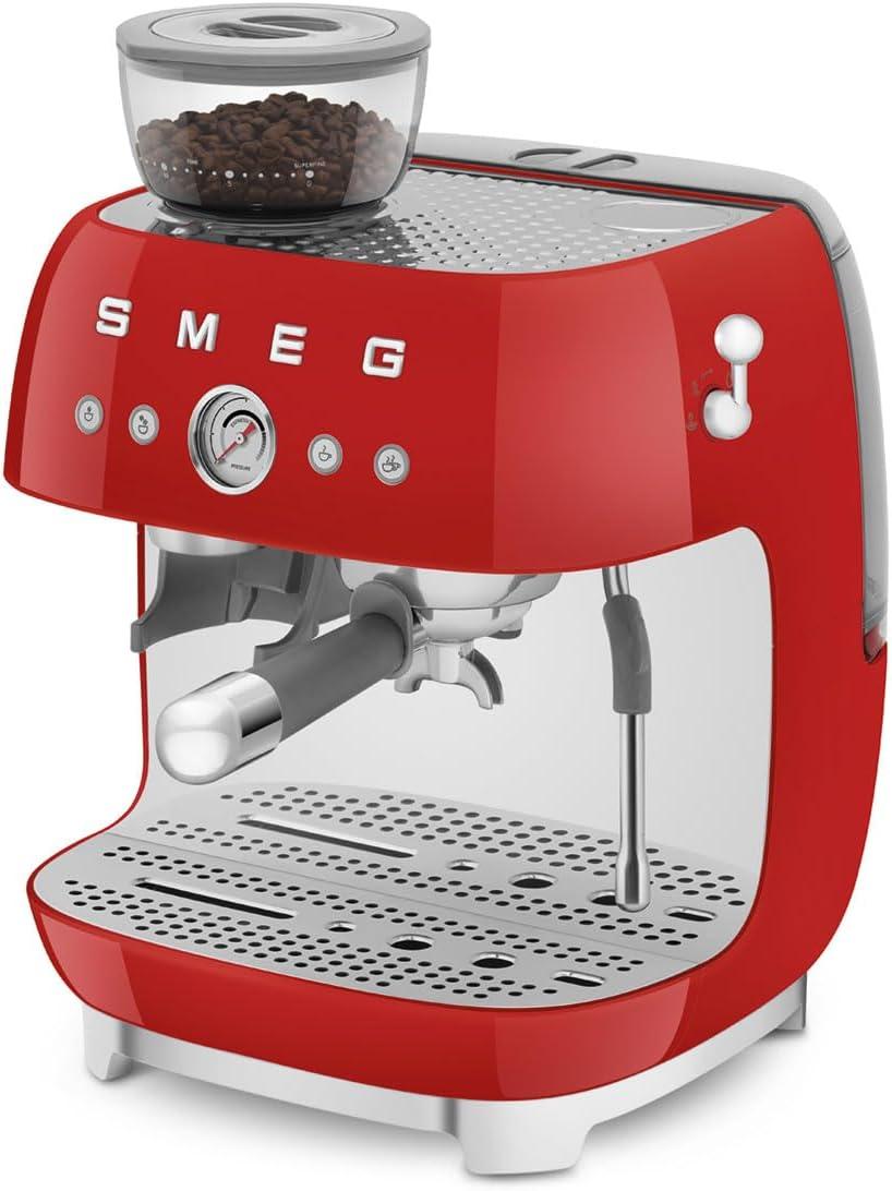 imageSmeg EGF03 SemiAutomatic Espresso Machine with BuiltIn Grinder Dual Thermoblock 50s Retro Style Pastel Blue 120 VRed