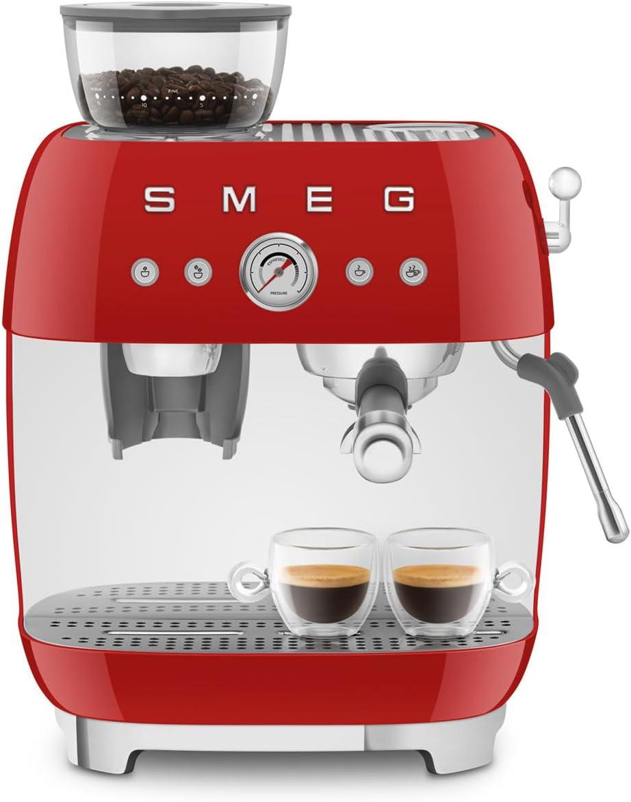 imageSmeg EGF03 SemiAutomatic Espresso Machine with BuiltIn Grinder Dual Thermoblock 50s Retro Style Pastel Blue 120 VRed