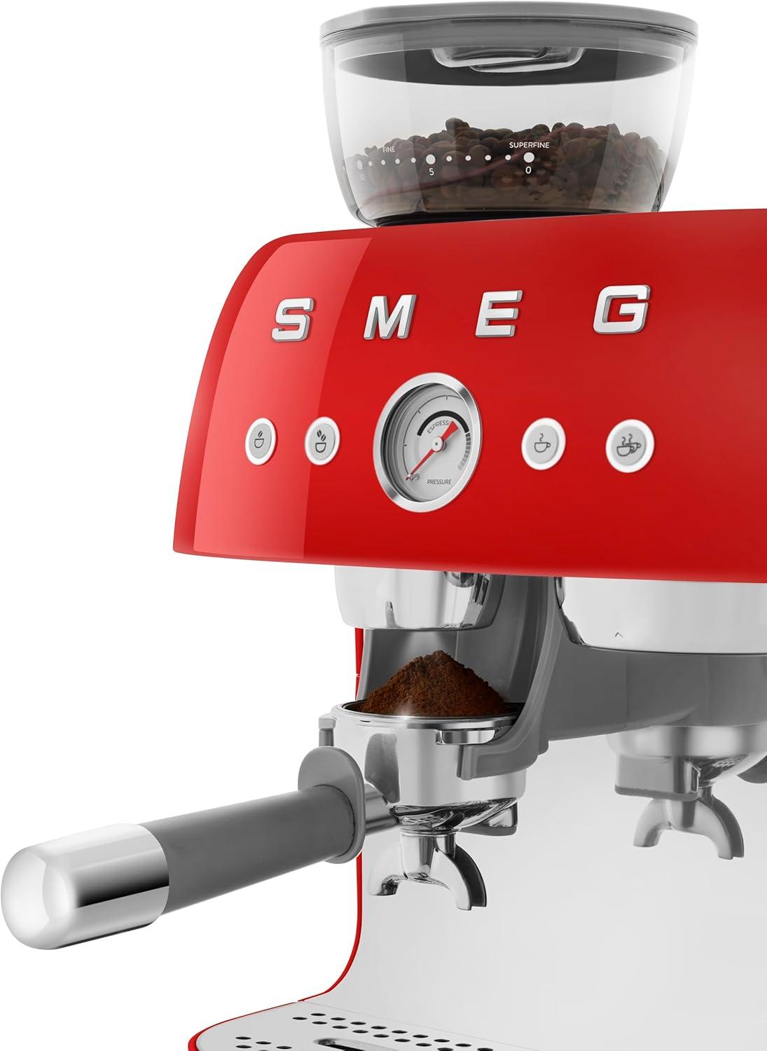 imageSmeg EGF03 SemiAutomatic Espresso Machine with BuiltIn Grinder Dual Thermoblock 50s Retro Style Pastel Blue 120 VRed
