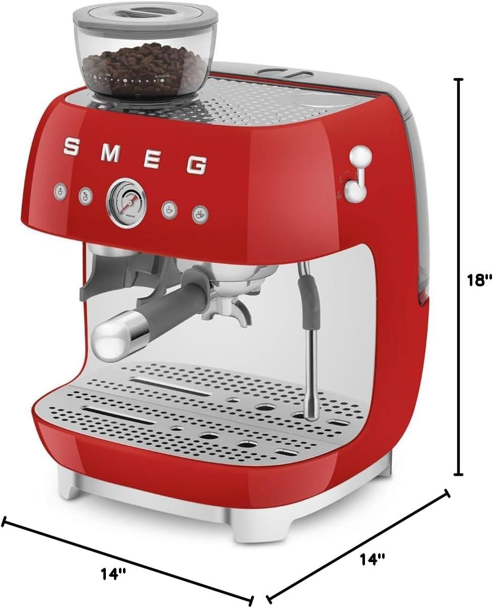 imageSmeg EGF03 SemiAutomatic Espresso Machine with BuiltIn Grinder Dual Thermoblock 50s Retro Style Pastel Blue 120 VRed