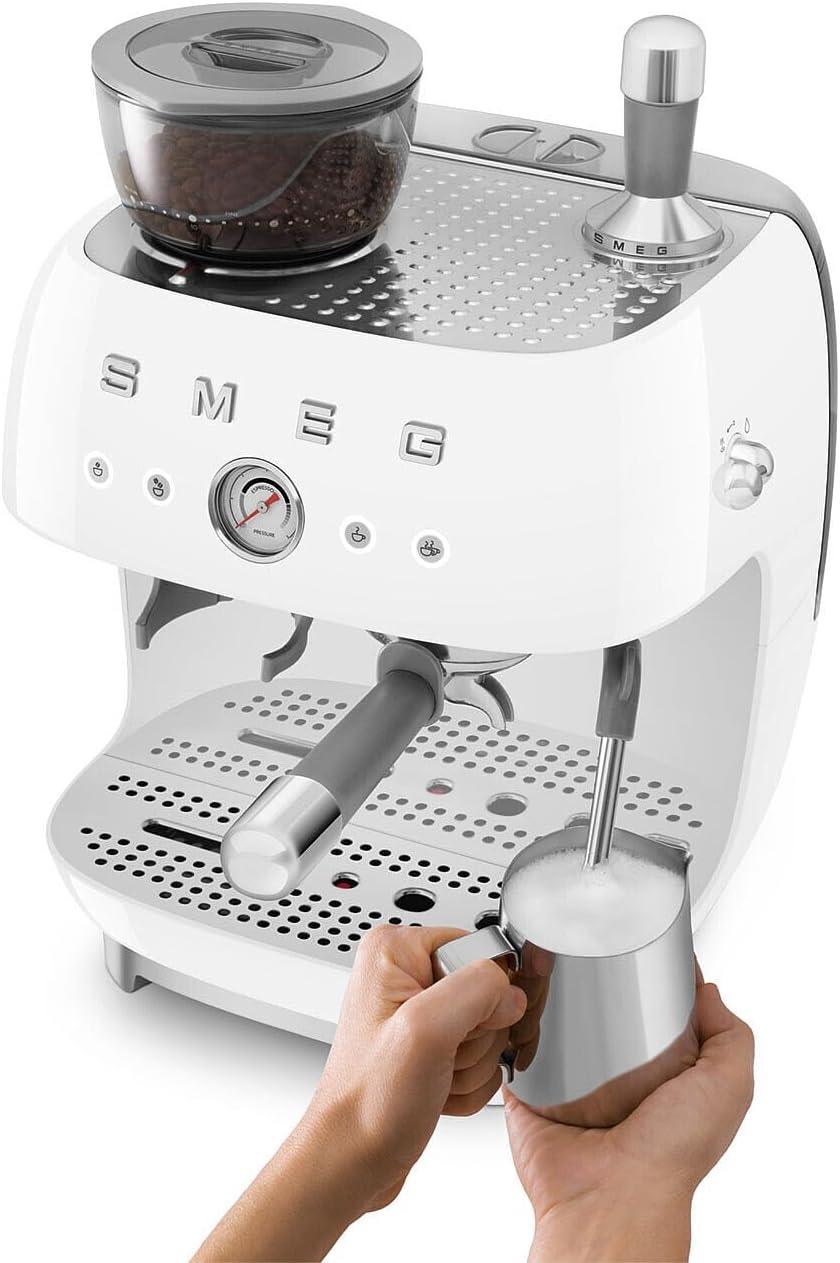 imageSmeg EGF03 SemiAutomatic Espresso Machine with BuiltIn Grinder Dual Thermoblock 50s Retro Style Pastel Blue 120 VWhite