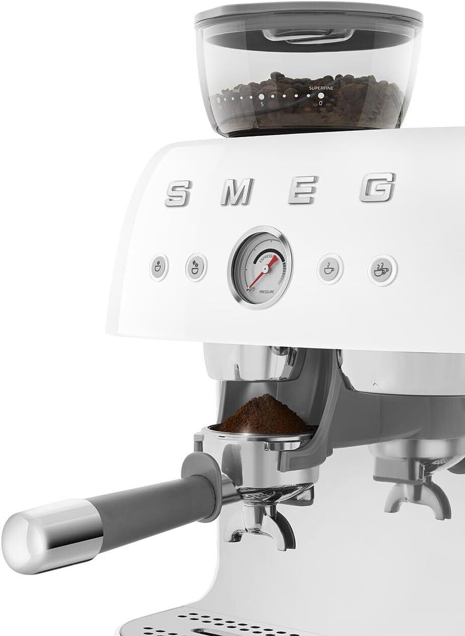imageSmeg EGF03 SemiAutomatic Espresso Machine with BuiltIn Grinder Dual Thermoblock 50s Retro Style Pastel Blue 120 VWhite