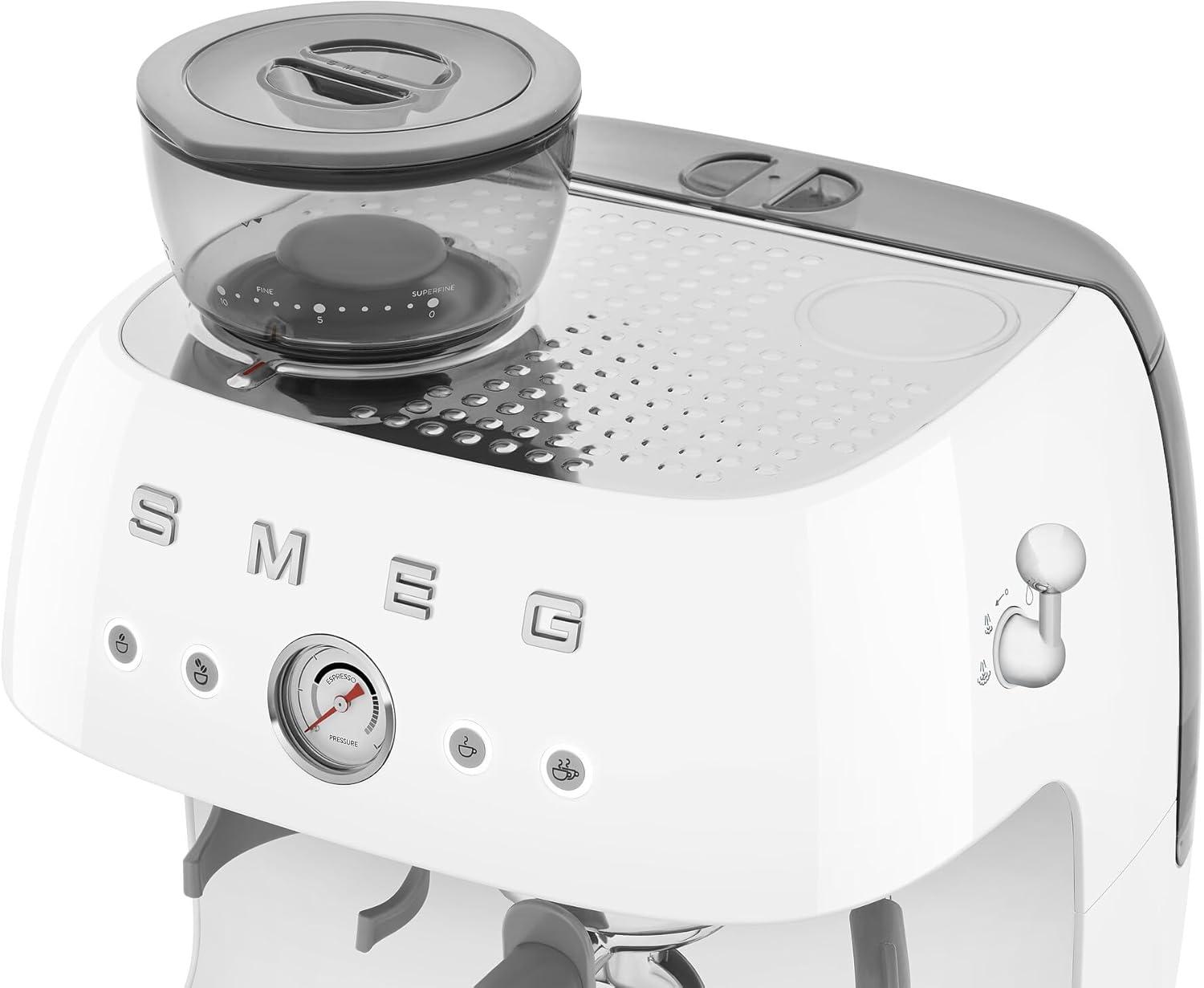 imageSmeg EGF03 SemiAutomatic Espresso Machine with BuiltIn Grinder Dual Thermoblock 50s Retro Style Pastel Blue 120 VWhite