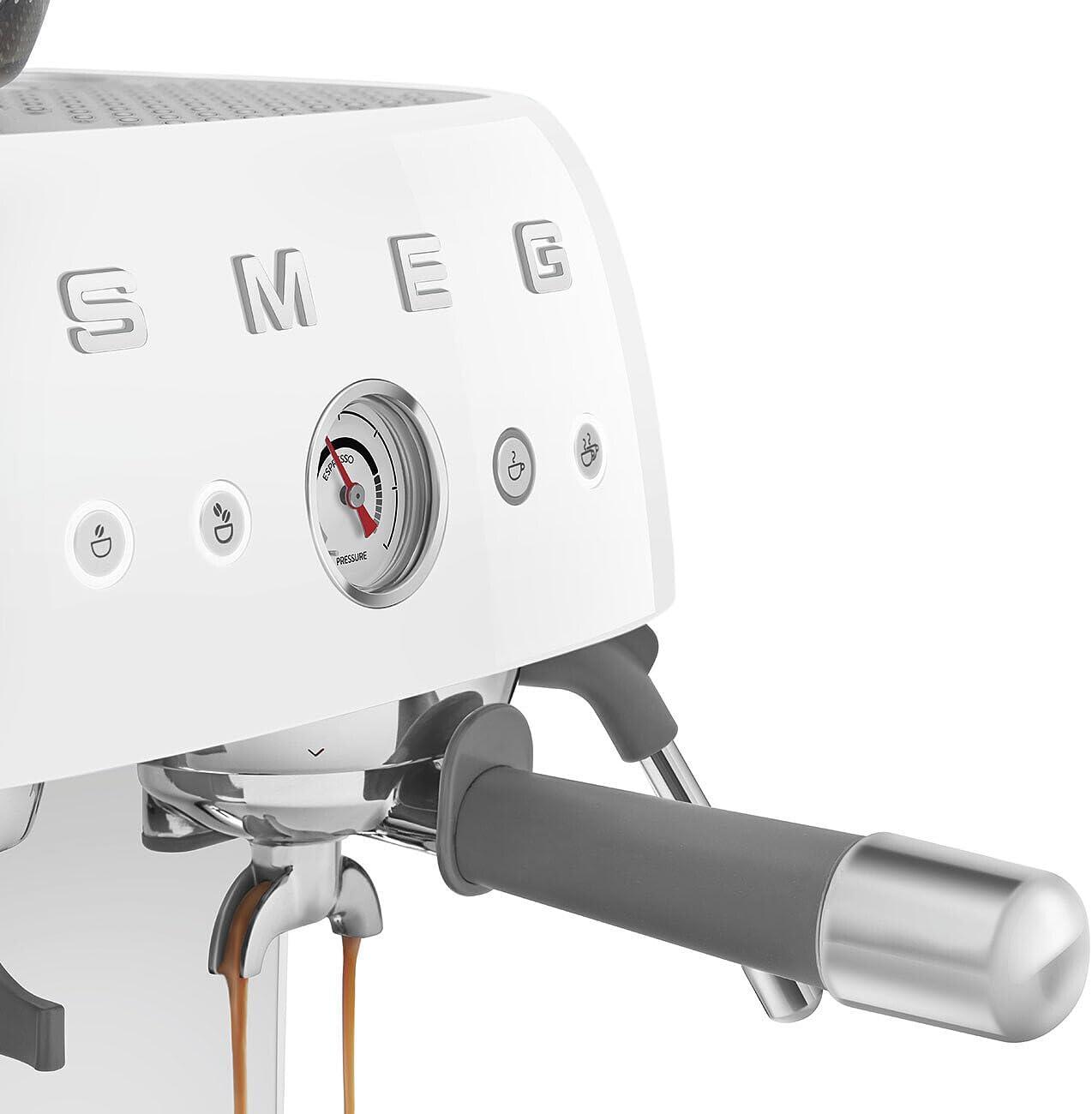 imageSmeg EGF03 SemiAutomatic Espresso Machine with BuiltIn Grinder Dual Thermoblock 50s Retro Style Pastel Blue 120 VWhite