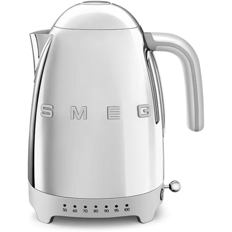 imageSMEG 7Cup Variable Temperature Electric Kettle  Retro Style Aesthetic with Advanced Technology  Stainless Steel 1400W 120V 360 Swivel Base Keep Warm Function Stainless Steel