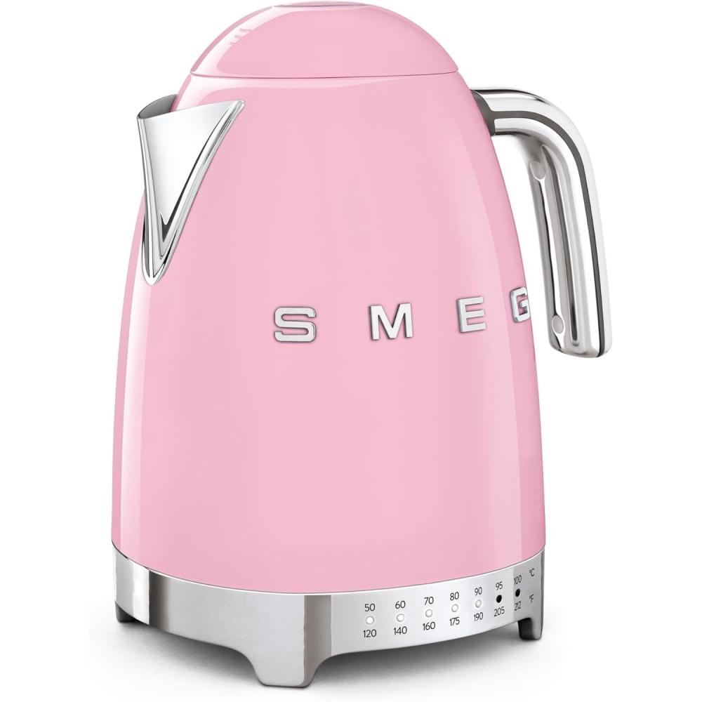 imageSMEG 7Cup Variable Temperature Electric Kettle  Retro Style Aesthetic with Advanced Technology  Stainless Steel 1400W 120V 360 Swivel Base Keep Warm Function Pink