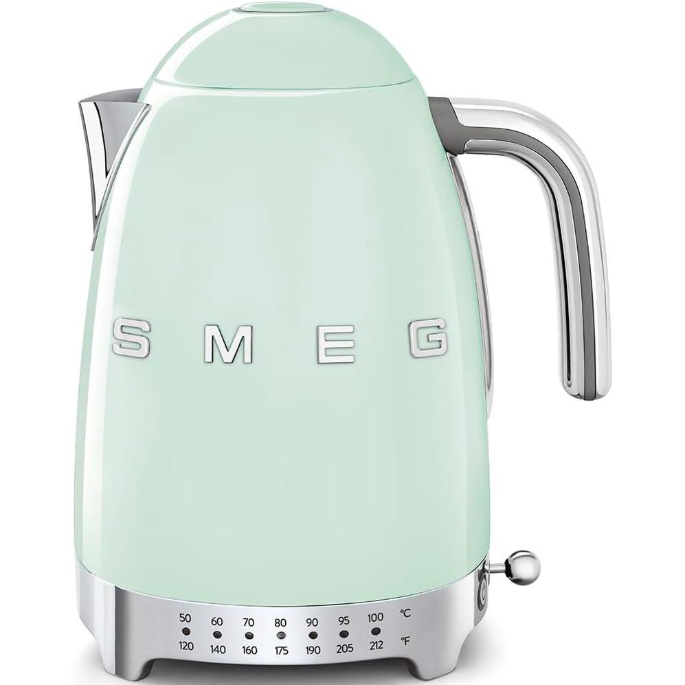 imageSMEG 7Cup Variable Temperature Electric Kettle Retro Style Aesthetic with Advanced Technology Stainless Steel 1400W 120V 360 Swivel Base Keep Warm Function Pastel Green