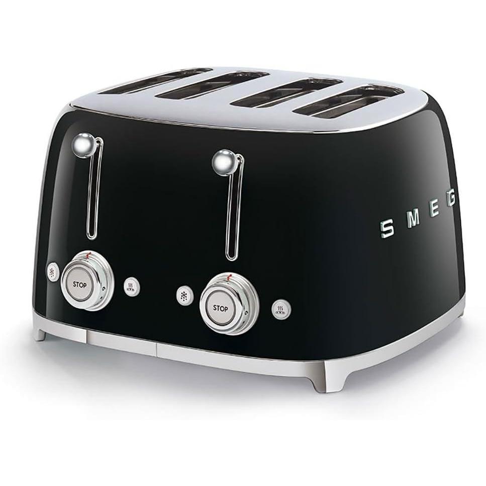 imageSmeg 50s Style Retro Aesthetic 4 Slice Toaster 6 Presets Extra Wide Slots Pastel Green TSF03PGUSBlack