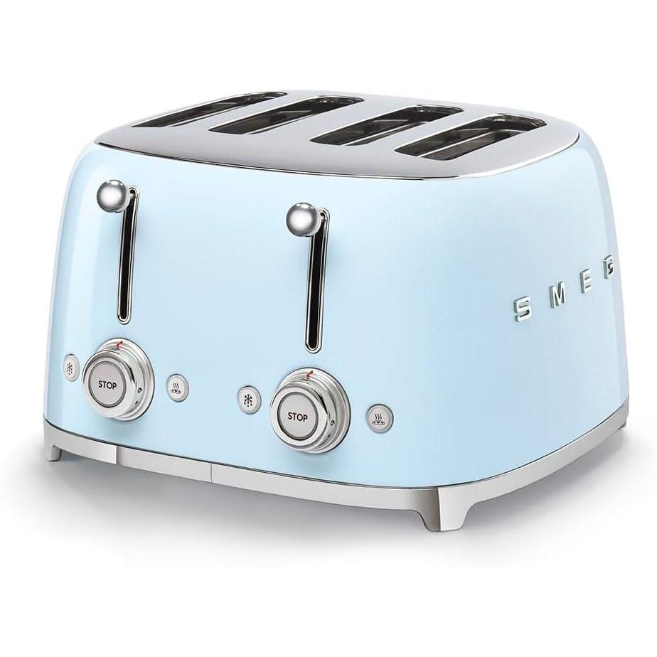 imageSmeg 50s Style Retro Aesthetic 4 Slice Toaster 6 Presets Extra Wide Slots Pastel Green TSF03PGUSPastel Blue