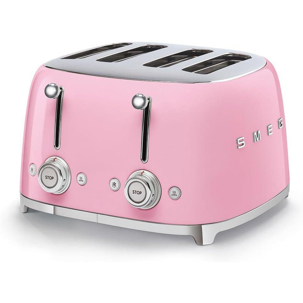 imageSmeg 50s Style Retro Aesthetic 4 Slice Toaster 6 Presets Extra Wide Slots Pastel Green TSF03PGUSPink