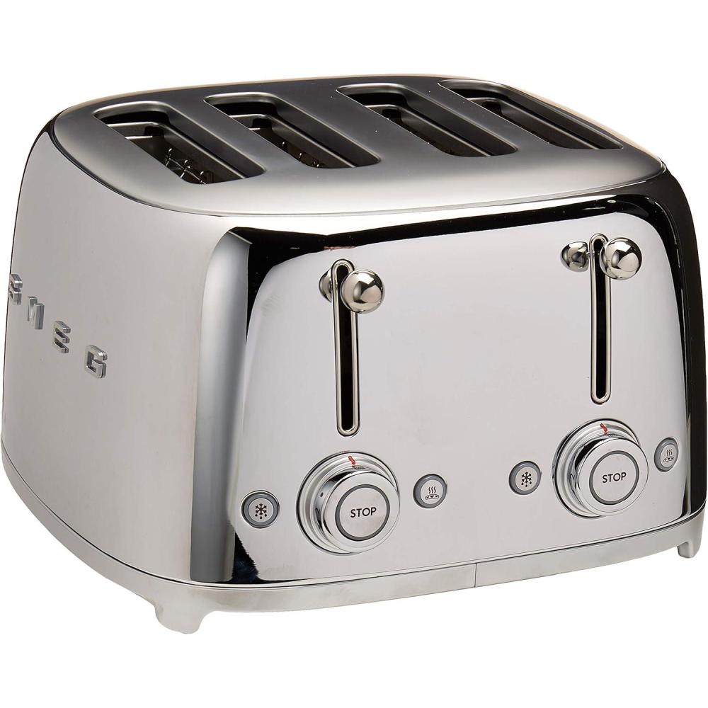 imageSmeg 50s Style Retro Aesthetic 4 Slice Toaster 6 Presets Extra Wide Slots Pastel Green TSF03PGUSStaineless Steel