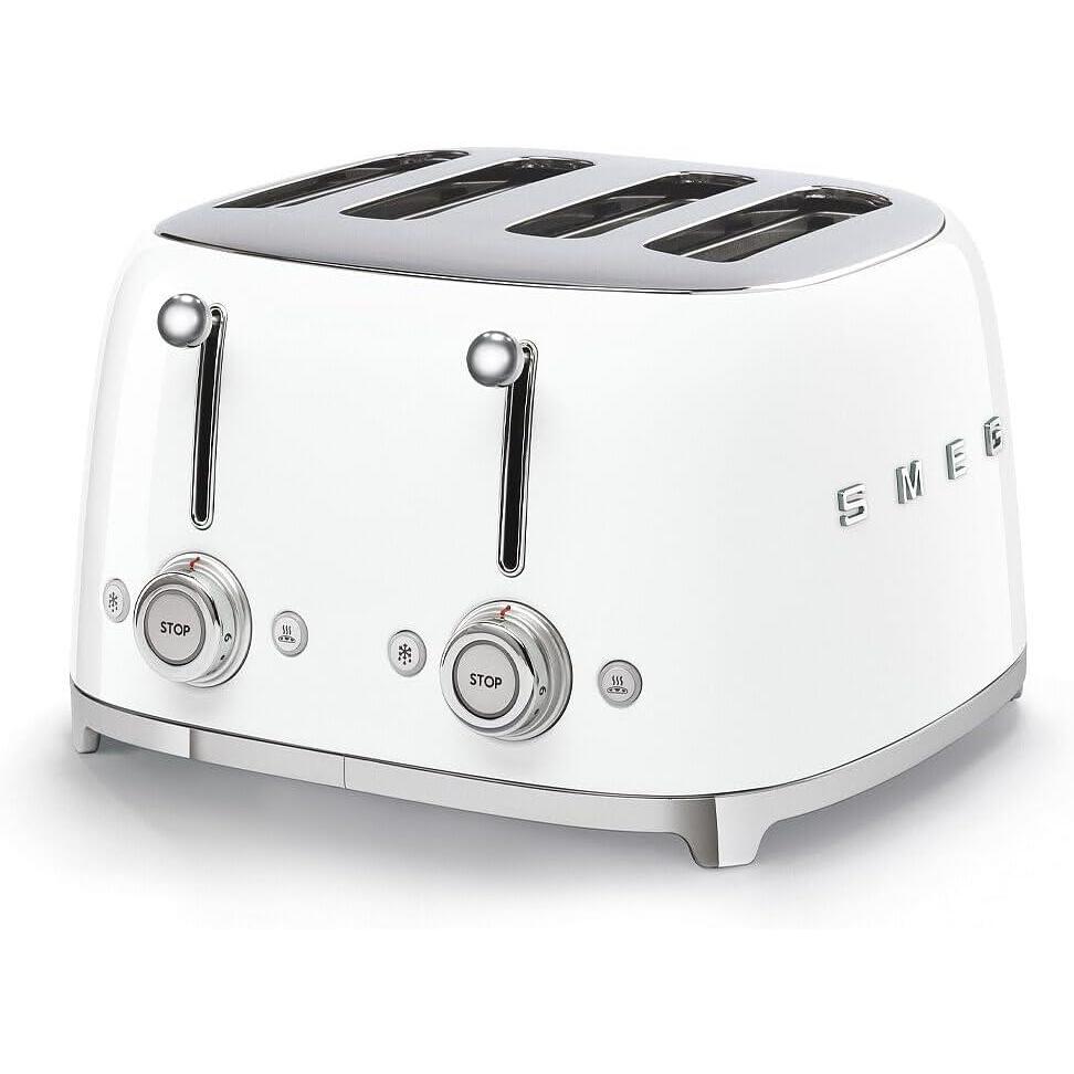 imageSmeg 50s Style Retro Aesthetic 4 Slice Toaster 6 Presets Extra Wide Slots White TSF03WHUS
