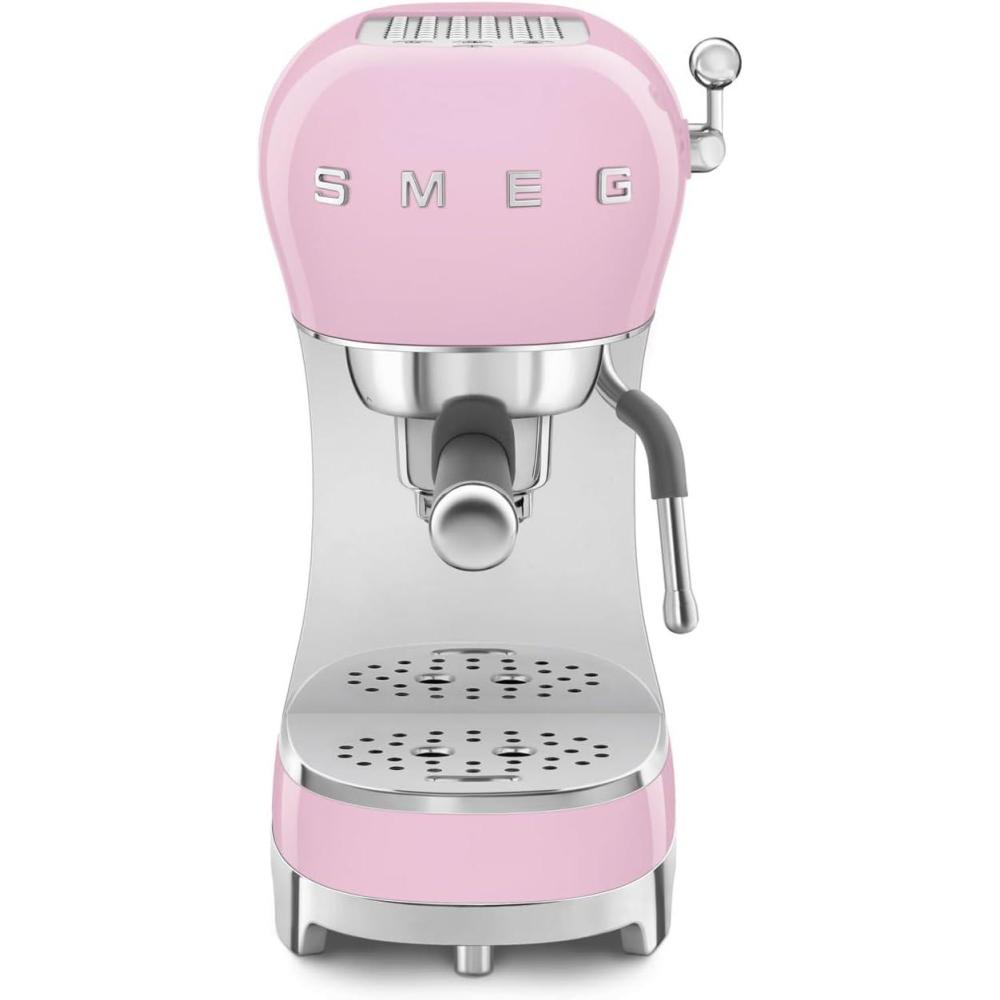 imageSmeg ECF02 Italian Espresso Machine  Manual 15Bar Coffee Maker Made in Italy  Retro Design with Steam Wand WhitePink