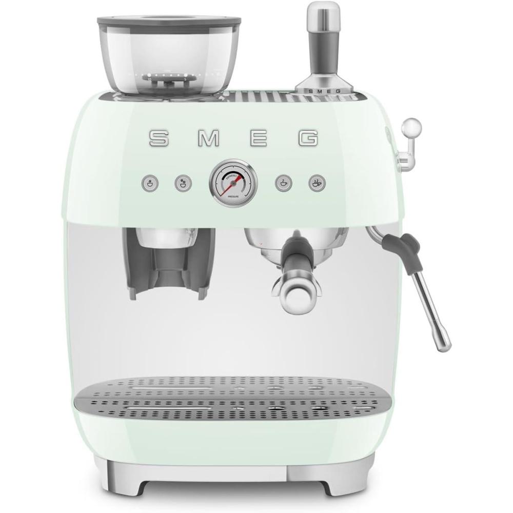 imageSmeg EGF03 SemiAutomatic Espresso Machine with BuiltIn Grinder Dual Thermoblock 50s Retro Style Pastel Blue 120 VPastel Green