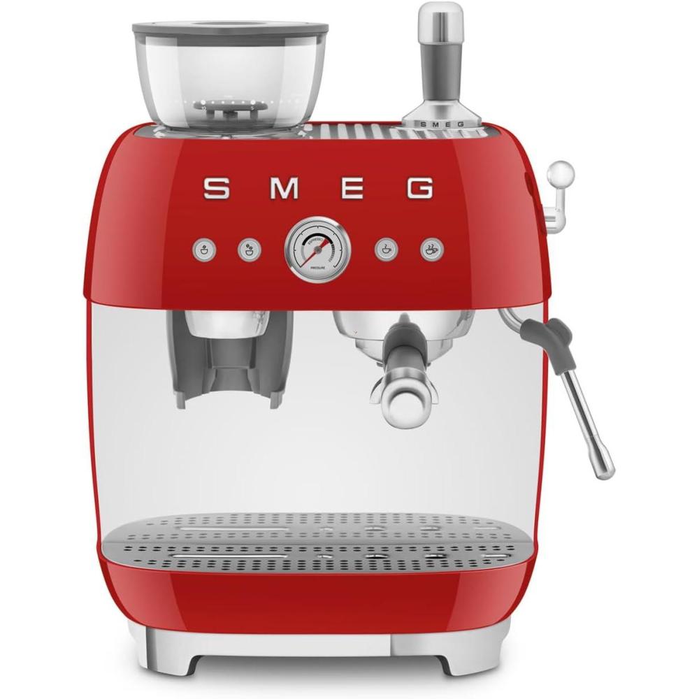 imageSmeg EGF03 SemiAutomatic Espresso Machine with BuiltIn Grinder Dual Thermoblock 50s Retro Style Pastel Blue 120 VRed
