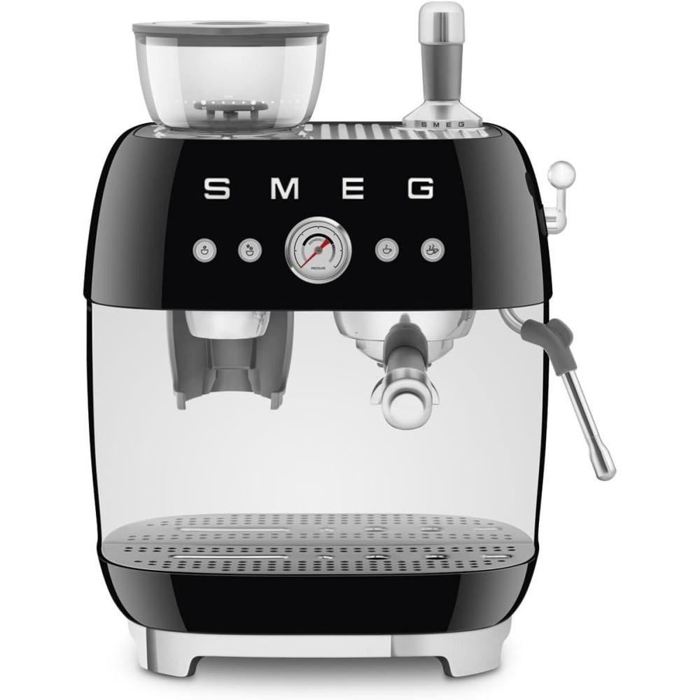 imageSmeg EGF03 SemiAutomatic Espresso Machine with BuiltIn Grinder Dual Thermoblock 50s Retro Style Red 120 VBlack