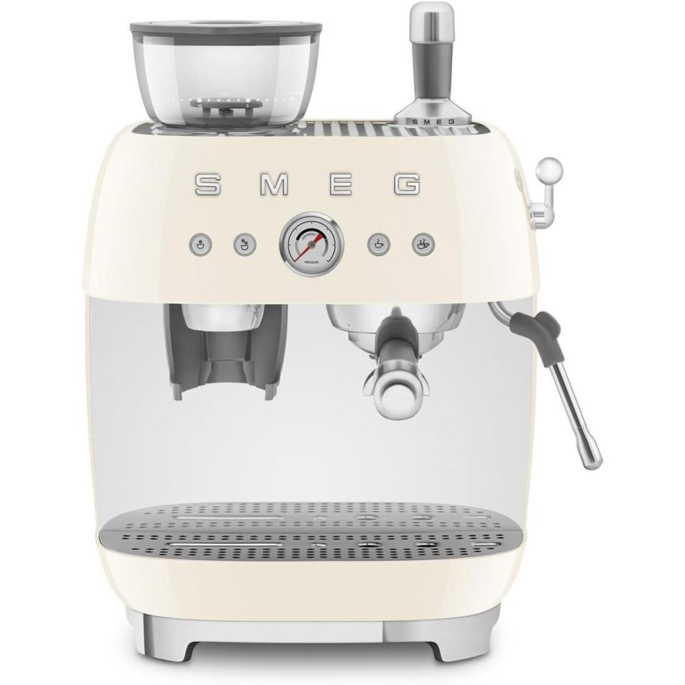 imageSmeg EGF03 SemiAutomatic Espresso Machine with BuiltIn Grinder Dual Thermoblock 50s Retro Style Red 120 VCream