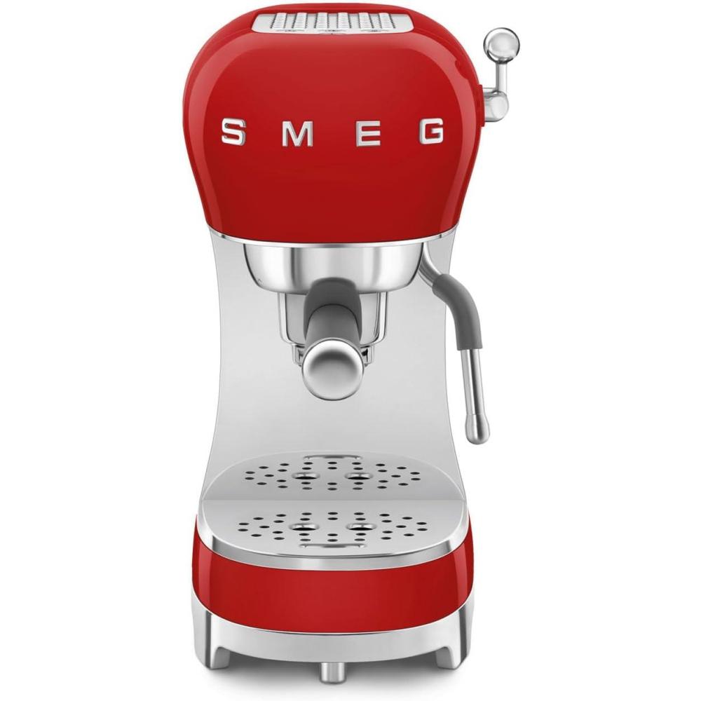 imageSmeg Manual Espresso Machine with Steam Wand 15 Bars of Pressure Stainless Steel Porta Filter Passive Cup Warmer User Friendly Controls and Measuring Scoop Tamper Made in Italy BlackRed