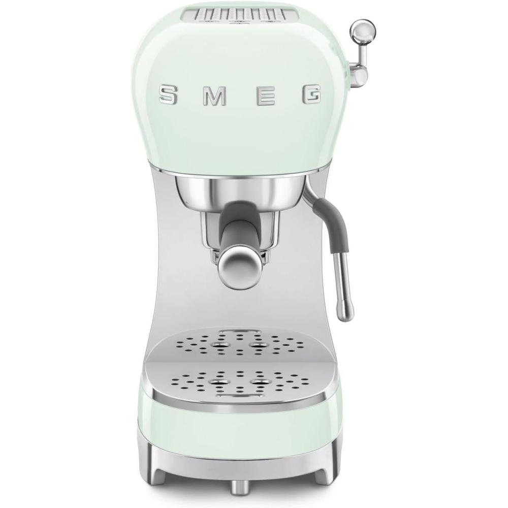 imageSmeg Manual Espresso Machine with Steam Wand 15 Bars of Pressure Stainless Steel Porta Filter Passive Cup Warmer User Friendly Controls and Measuring Scoop Tamper Made in Italy BlackPastel Green