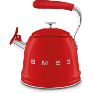 SMEG Retro Stovetop Whistling Kettle – 2.4Q (White)(Red)