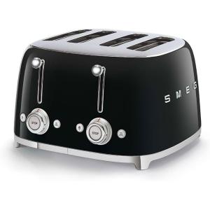 Smeg 50’s Style Retro Aesthetic 4 Slice Toaster 6 Presets Extra Wide Slots Pastel Green TSF03PGUS(Black)