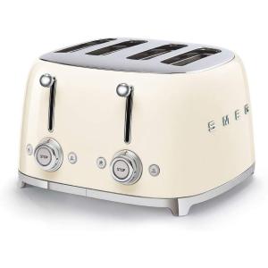 Smeg 50’s Style Retro Aesthetic 4 Slice Toaster 6 Presets Extra Wide Slots Pastel Green TSF03PGUS(Cream)