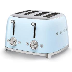 Smeg 50’s Style Retro Aesthetic 4 Slice Toaster 6 Presets Extra Wide Slots Pastel Green TSF03PGUS(Pastel Blue)