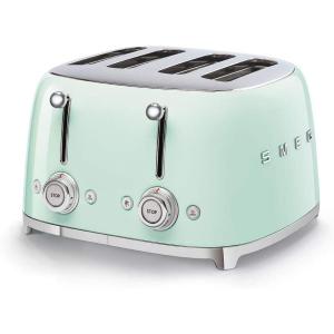 Smeg 50’s Style Retro Aesthetic 4 Slice Toaster 6 Presets Extra Wide Slots Pastel Green TSF03PGUS(Pastel Green)