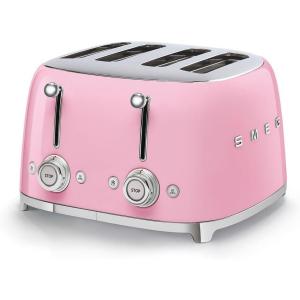 Smeg 50’s Style Retro Aesthetic 4 Slice Toaster 6 Presets Extra Wide Slots Pastel Green TSF03PGUS(Pink)