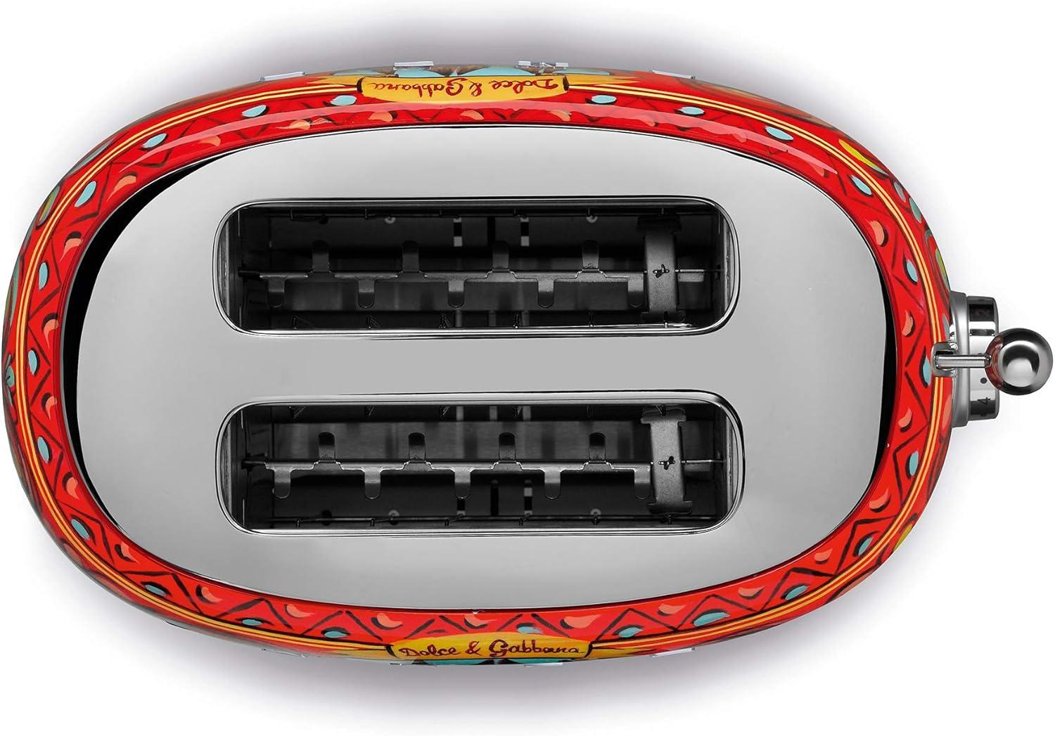 imageDolce x Smeg 2 Slice Toaster with 6 Presets and Defrost Function and Removable Crumb Tray Sicily Is My Love