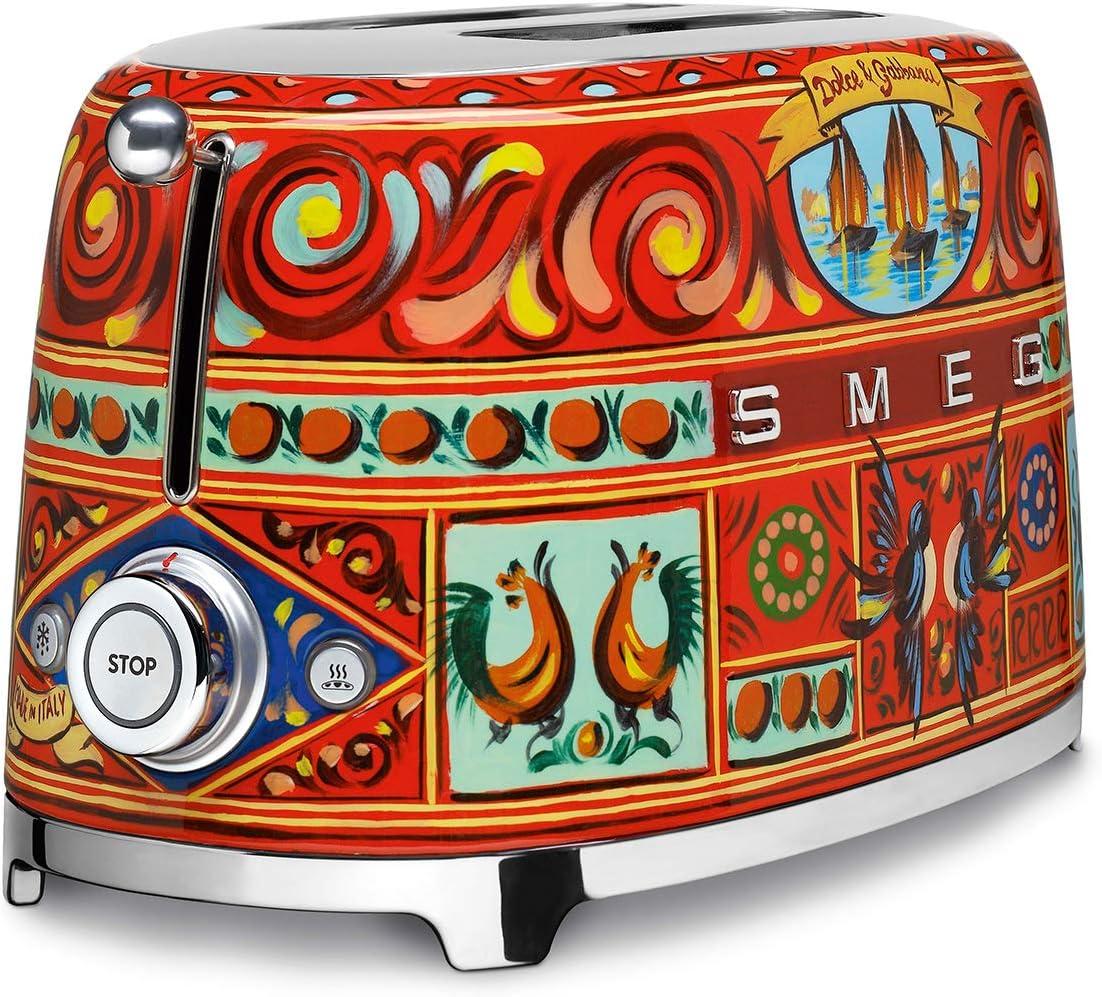 imageDolce x Smeg 2 Slice Toaster with 6 Presets and Defrost Function and Removable Crumb Tray Sicily Is My Love