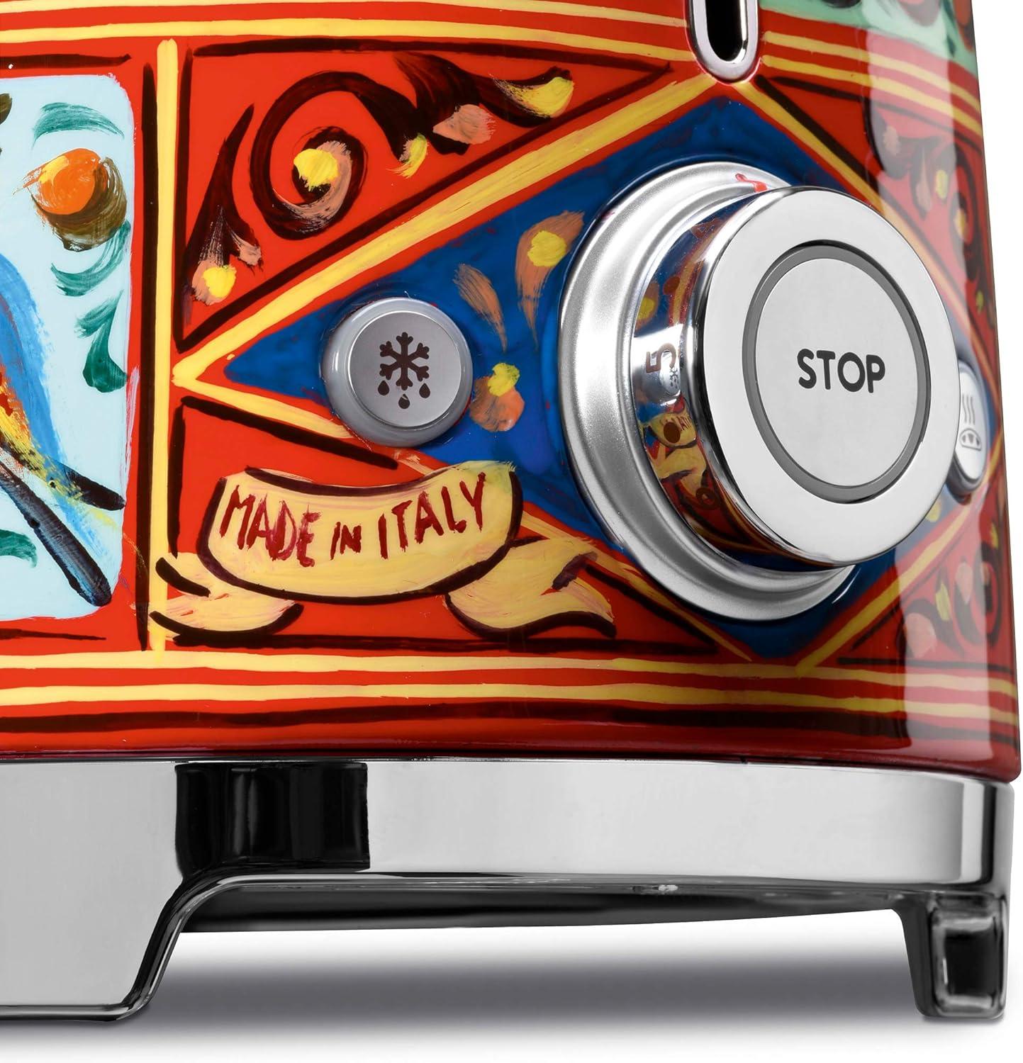 imageDolce x Smeg 2 Slice Toaster with 6 Presets and Defrost Function and Removable Crumb Tray Sicily Is My Love