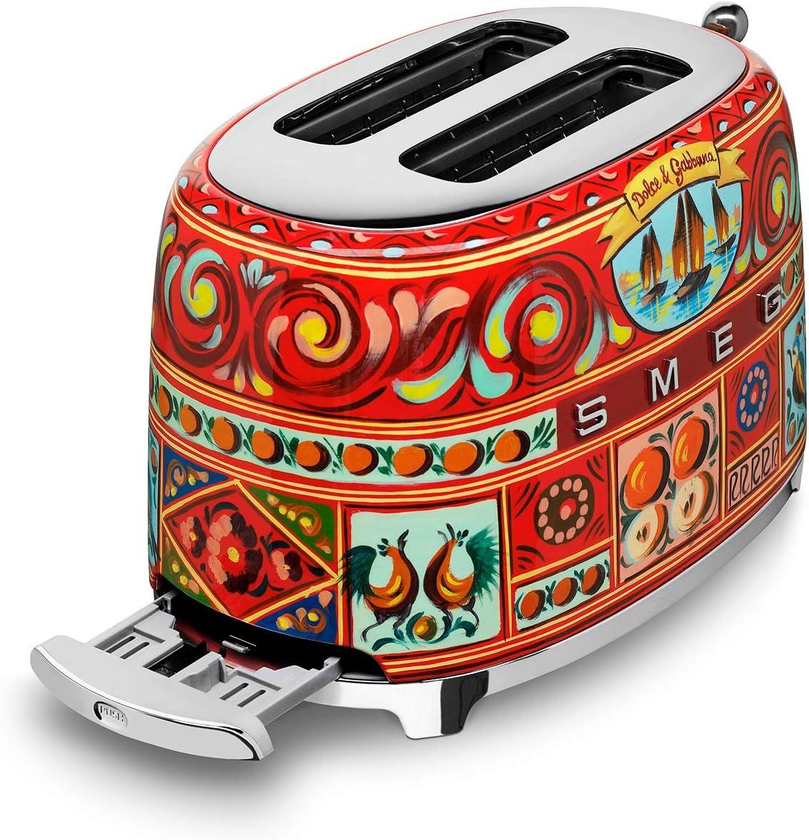 imageDolce x Smeg 2 Slice Toaster with 6 Presets and Defrost Function and Removable Crumb Tray Sicily Is My Love