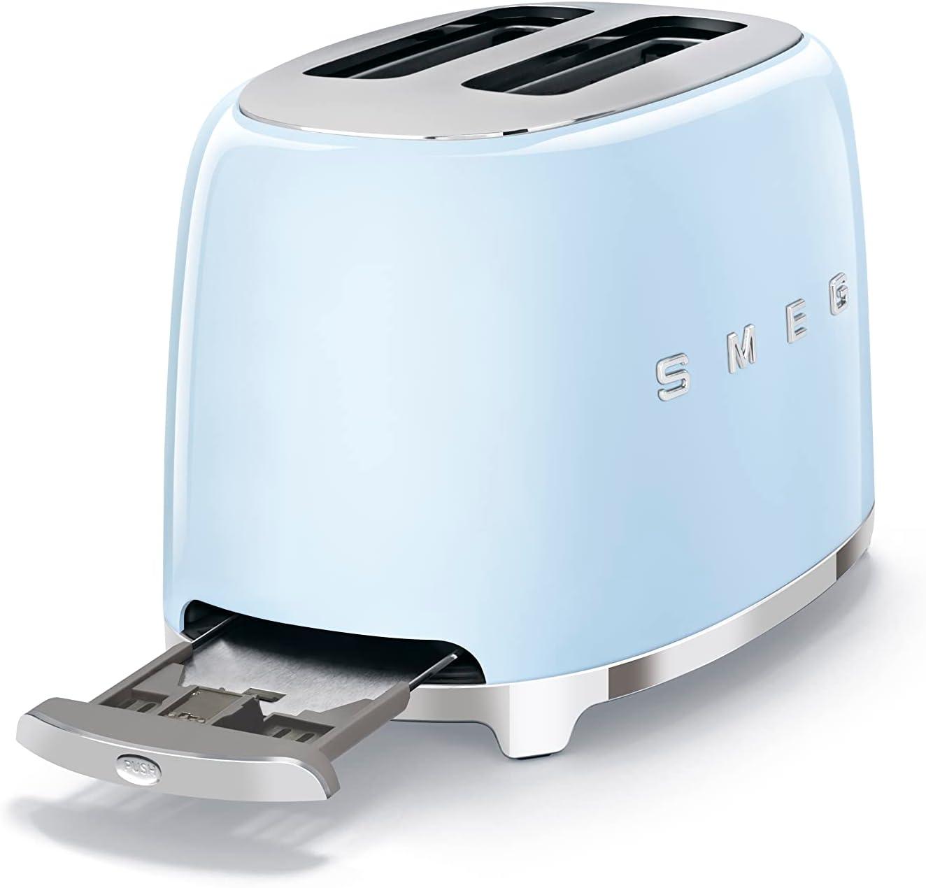 imageSMEG 2 Slice Toaster and Sandwich Rack Combo Pastel BluePastel Blue