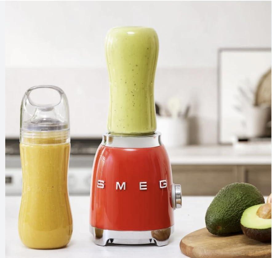 imageSMEG 50s Retro Style Personal Blender with Backlit Knob and Two BPA 600 ML Free bottles PBF01PGUS Pastel Greenred