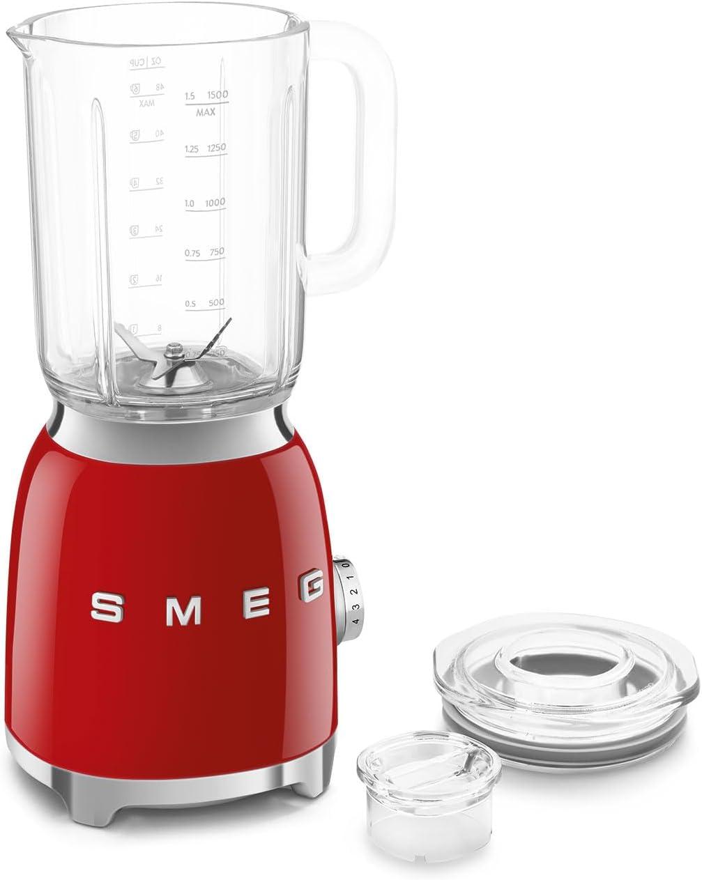 imageSMEG BLF03 Retro Style Blender 600W Countertop Blender with 48 oz BPAFree Jug 3 Speeds Pulse Ice Crush ampamp Smoothie Functions 50sInspired DesignWhiteRed