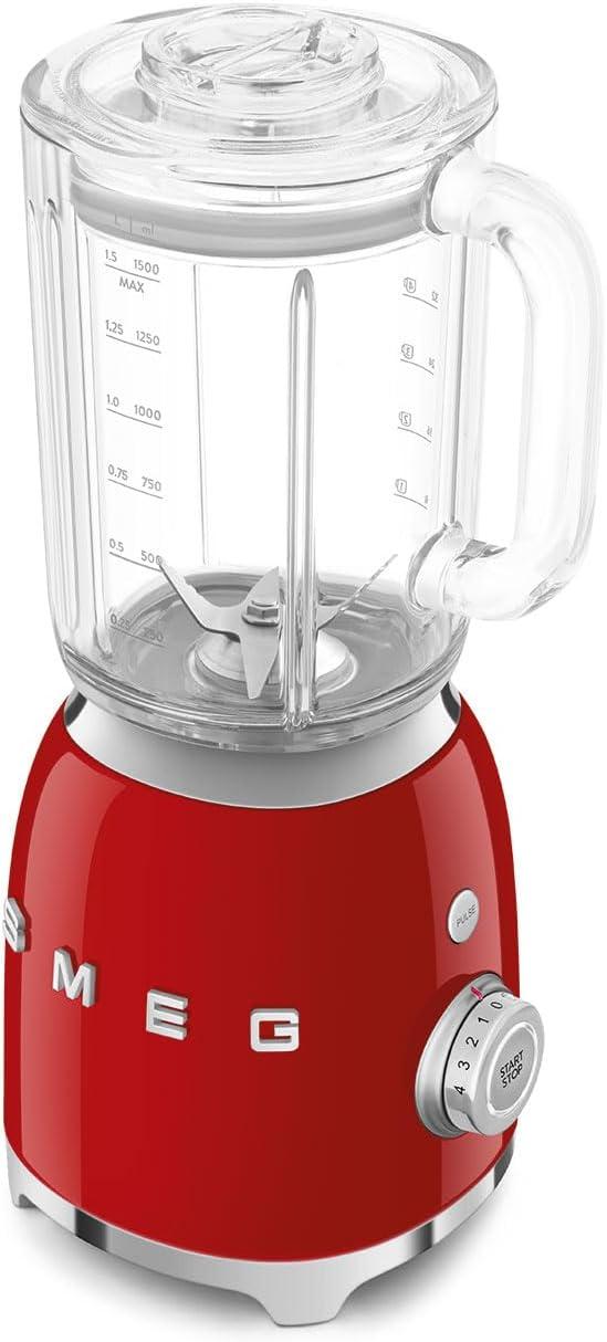 imageSMEG BLF03 Retro Style Blender 600W Countertop Blender with 48 oz BPAFree Jug 3 Speeds Pulse Ice Crush ampamp Smoothie Functions 50sInspired DesignWhiteRed