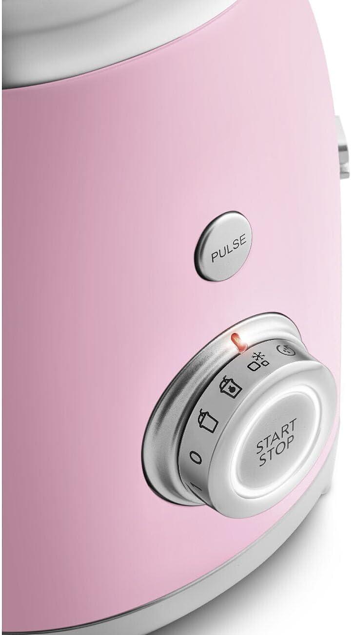 imageSMEG BLF03 Retro Style Blender 600W Countertop Blender with 48 oz BPAFree Jug 3 Speeds Pulse Ice Crush ampamp Smoothie Functions 50sInspired DesignWhitePink