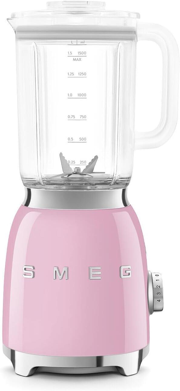 imageSMEG BLF03 Retro Style Blender 600W Countertop Blender with 48 oz BPAFree Jug 3 Speeds Pulse Ice Crush ampamp Smoothie Functions 50sInspired DesignWhitePink