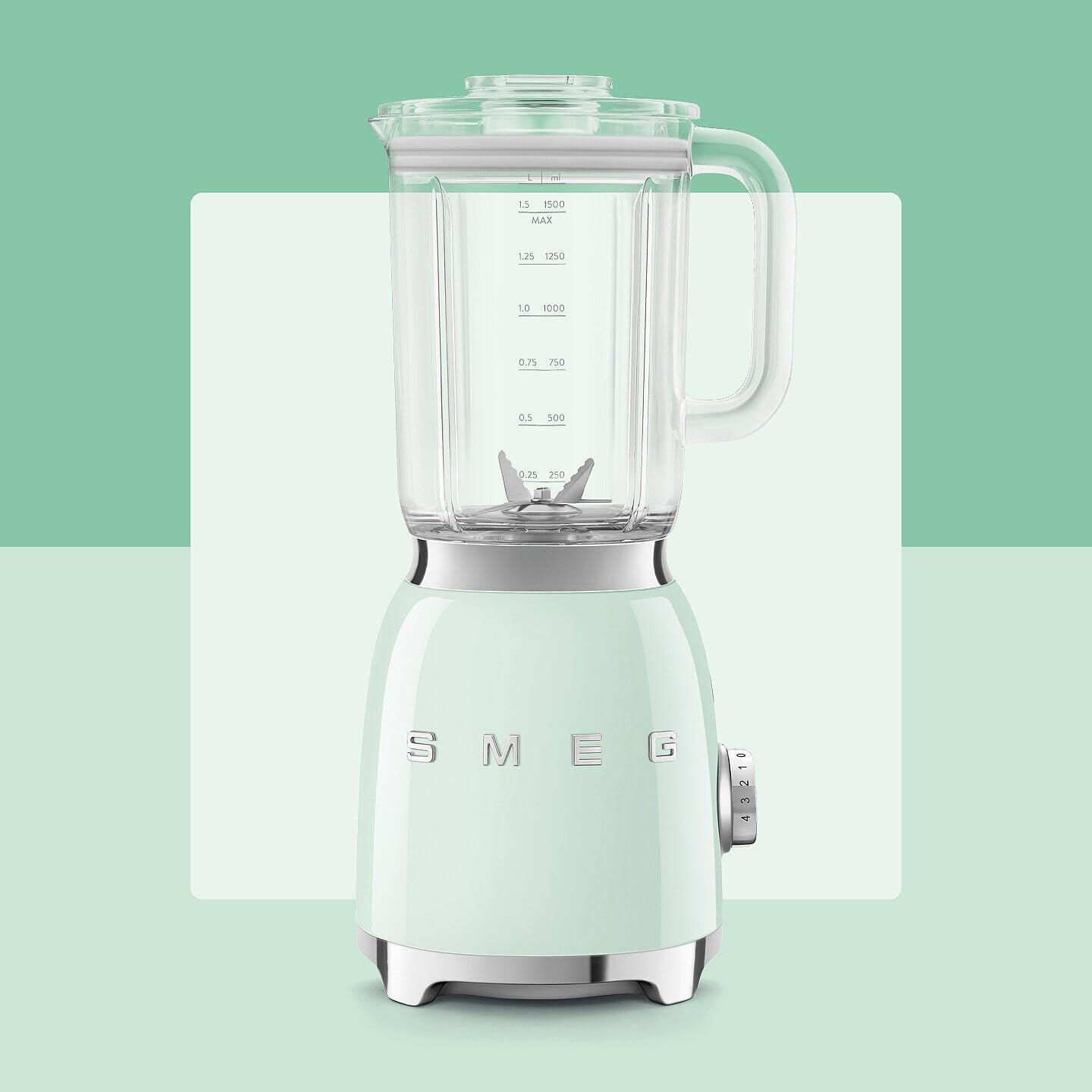 imageSMEG BLF03 Retro Style Blender 600W Countertop Blender with 48 oz BPAFree Jug 3 Speeds Pulse Ice Crush ampamp Smoothie Functions 50sInspired DesignWhitePastel Green